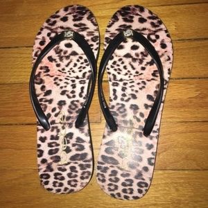 Bebe leopard print flip flops